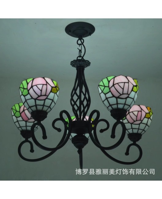 Baohua Tiffany Rural Resumption of Work European style Atmospheric Living Room Pendant Light Bedroom Dining Room Study Pendant Light Iron Home Decoration Light