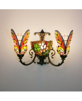 European retro colored glass butterfly designer wall lamp, bedside lamp, bedroom living room dining room corridor lamp, hotel lamp