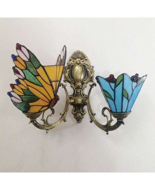 Baohua Tiffany Creative Mediterranean Glass Bedroom Bedhead Wall Light Warm Color Coffee Shop LED Art Mirror Front Light