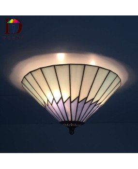 Wholesale Tiffany colored glass circular bedroom LED ceiling light, one-piece dropshipping, hallway, foyer, hallway