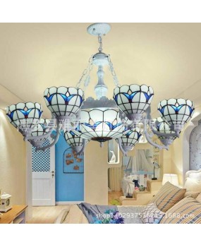 Creative Baohua Tiffany pendant lamp Mediterranean hotel living room lighting glass LED engineering lighting wholesale