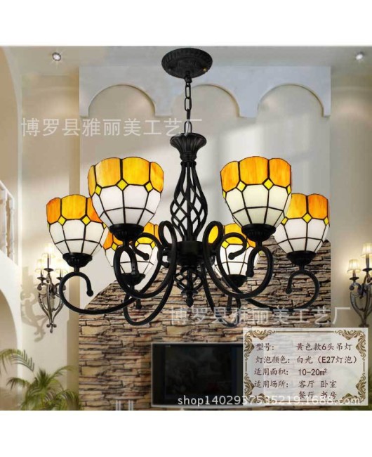 Supply European style wrought iron bedroom, living room, ceiling light, dining room, 3-head glass blue European style hotel room pendant light