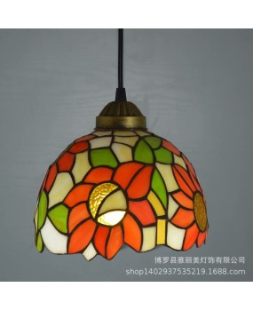 Tiffany colored glass countryside wrought iron European retro warm sunflower pendant light living room dining room bar wholesale