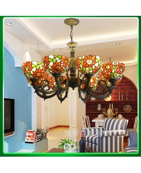 Wholesale colored glass Tiffany lighting, countryside sunflowers, living rooms, bedrooms, study rooms, hotel rooms, multi head chandeliers