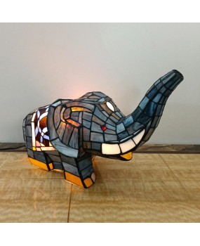 Creative lamp Tiffany colored glass elephant decoration children's room table lamp pure handmade cute animal night light