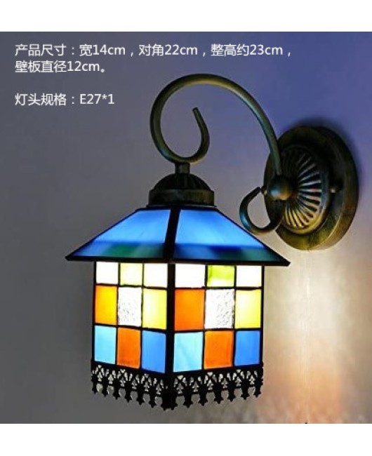 Baohua's new Tiffany glass European Mediterranean minimalist retro bedroom, living room, balcony wall lamp, one piece dropshipping