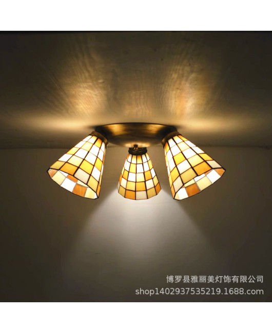 Baohua Tiffany Creative Ceiling Light Mediterranean Classic Restaurant Light Short House Bedroom Living Room Art Light New Style