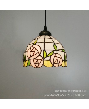 Supply countryside style rose single head restaurant, hotel pendant light, one piece dropshipping Tiffany colored glass pendant