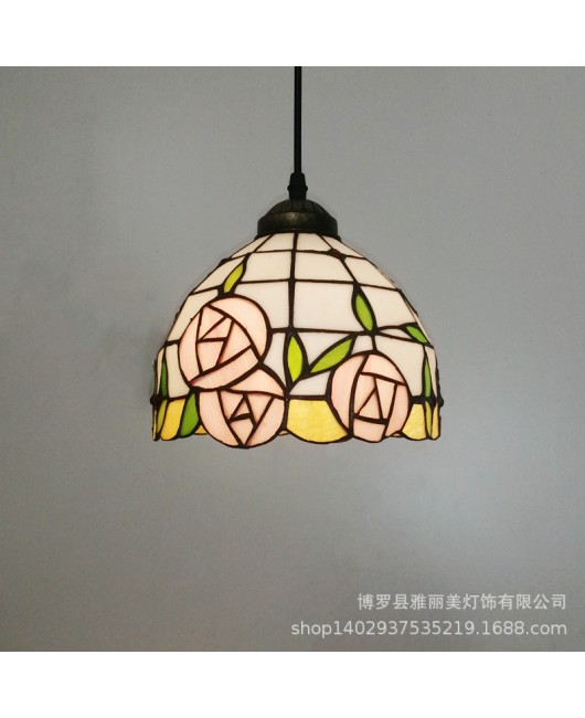 Supply countryside style rose single head restaurant, hotel pendant light, one piece dropshipping Tiffany colored glass pendant