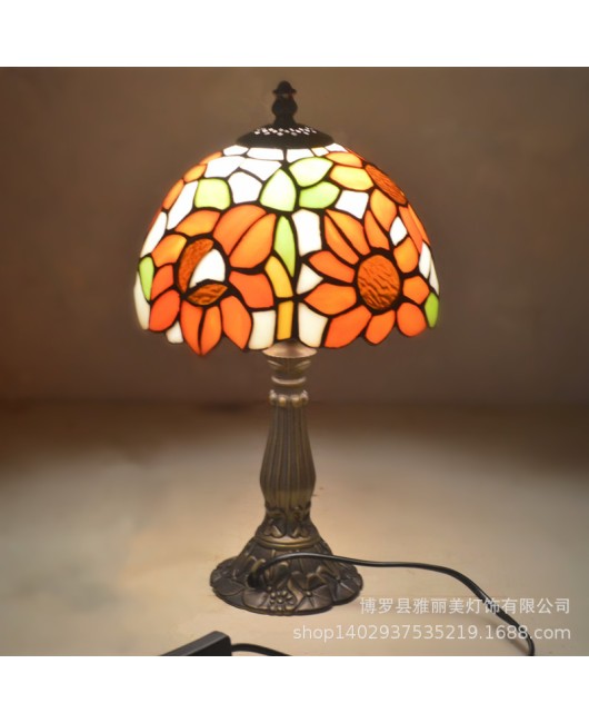 Baohua Tiffany Colored Glass Lighting Mediterranean Lighting Bedroom Bar Restaurant Coffee Shop Desk Lamp Available in Multiple Varieties