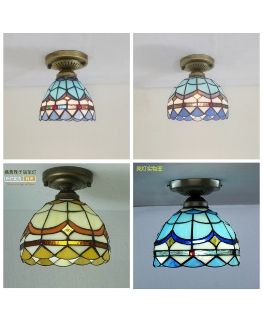 Mediterranean blue glass Tiffany lighting fixtures, hallway hallway entrance lights, modern LED small ceiling lights