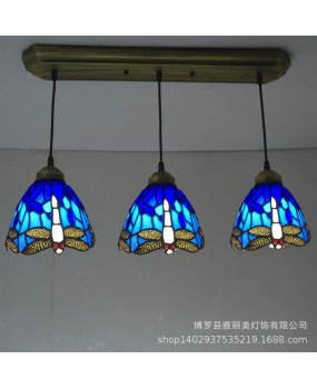 Lighting manufacturer direct sales Tiffany glass creative three headed dining pendant light, one piece dropshipping European hotel restaurant pendant light