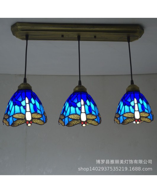 Lighting manufacturer direct sales Tiffany glass creative three headed dining pendant light, one piece dropshipping European hotel restaurant pendant light