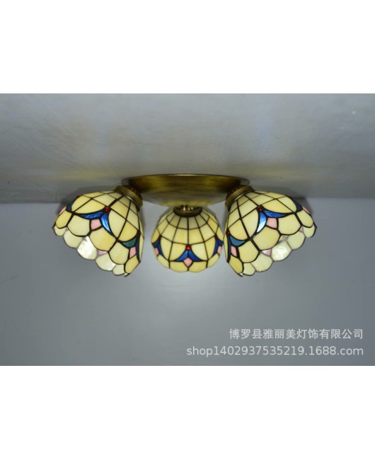 Baohua Tiffany Creative Ceiling Light Mediterranean Classic Restaurant Light Short House Bedroom Living Room Art Light New Style