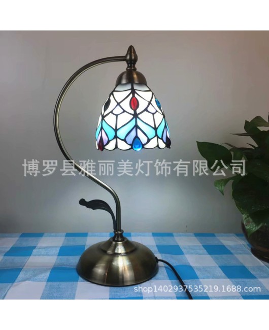 Baohua Cross border Creative Eye Protection Reading Desk Lamp Mediterranean Countryside Student Flower and Bird Desk Lamp Bedroom Bedhead Nightlight