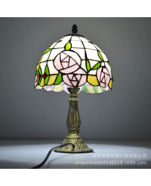 Baohua Tiffany Colored Glass Lighting Mediterranean Lighting Bedroom Bar Restaurant Coffee Shop Desk Lamp Available in Multiple Varieties