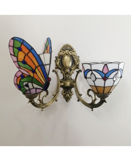 Baohua Tiffany Creative Mediterranean Glass Bedroom Bedhead Wall Light Warm Color Coffee Shop LED Art Mirror Front Light