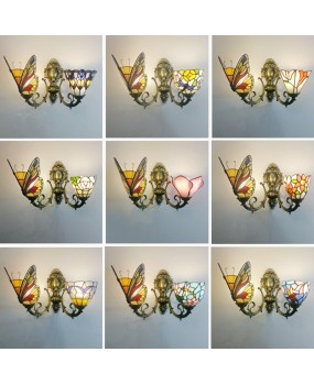 Baohua Tiffany Creative Mediterranean Glass Bedroom Bedhead Wall Light Warm Color Coffee Shop LED Art Mirror Front Light