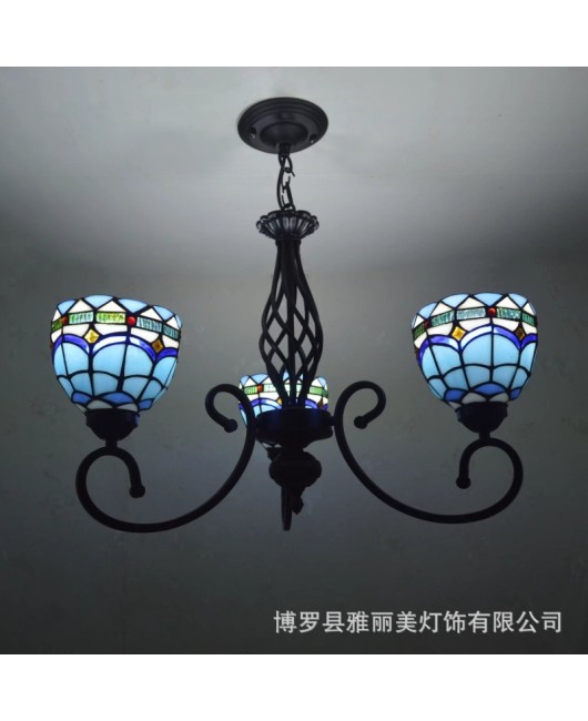 Baohua Tiffany Rural Resumption of Work European style Atmospheric Living Room Pendant Light Bedroom Dining Room Study Pendant Light Iron Home Decoration Light