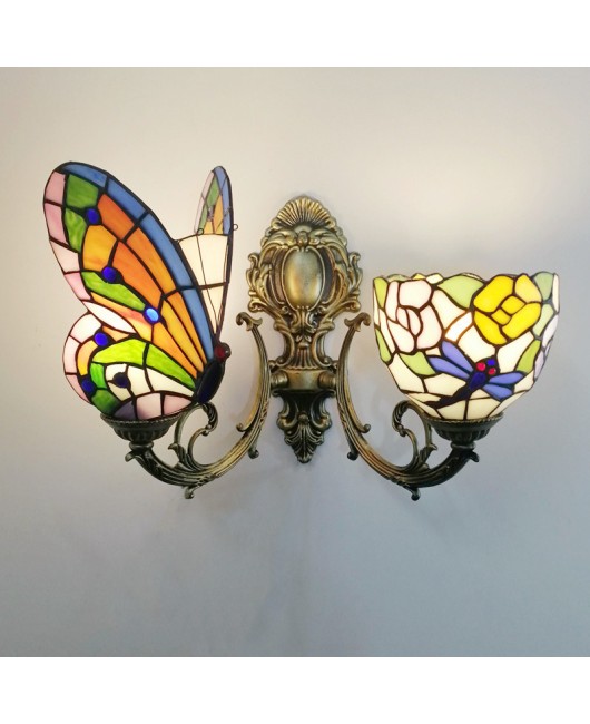 Baohua Tiffany Creative Mediterranean Glass Bedroom Bedhead Wall Light Warm Color Coffee Shop LED Art Mirror Front Light