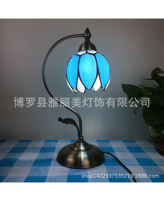 Baohua Cross border Creative Eye Protection Reading Desk Lamp Mediterranean Countryside Student Flower and Bird Desk Lamp Bedroom Bedhead Nightlight