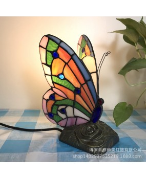 European and American style colored glass cartoon butterfly night light bedroom children's room bedside cute small table lamp gift lighting