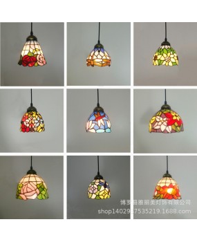 Vintage Mediterranean Creative Baohua Tiffany Colored Glass Countryside Restaurant Bar counter Corridor Three Head Pendant Light in the Corridor