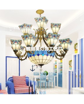 Manufacturer direct sales colored glass chandelier, Baohua Tiffany Mediterranean warm and atmospheric art lighting, one piece dropshipping