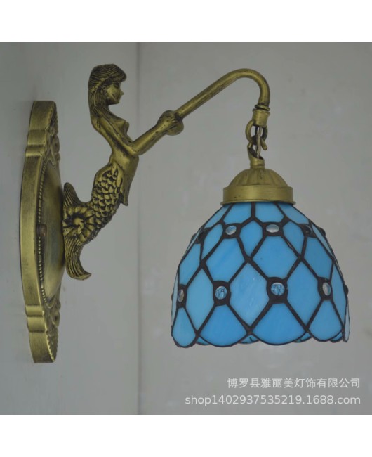 Manufacturer wholesale colored glass lamps Tiffany lighting Mediterranean beads blue minimalist wall lamp mirror headlights