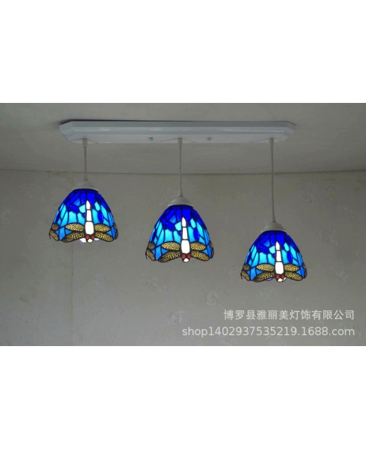 Lighting manufacturer direct sales Tiffany glass creative three headed dining pendant light, one piece dropshipping European hotel restaurant pendant light