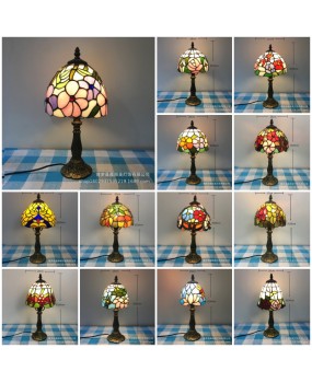 Nordic retro Tiffany foreign trade desk lamp bedroom creative glass restaurant desk warm bedside lamp