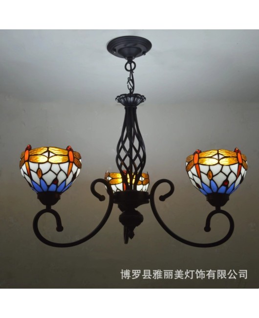 Baohua Tiffany Rural Resumption of Work European style Atmospheric Living Room Pendant Light Bedroom Dining Room Study Pendant Light Iron Home Decoration Light