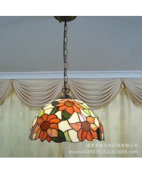 Tiffany colored glass countryside wrought iron European retro warm sunflower pendant light living room dining room bar wholesale