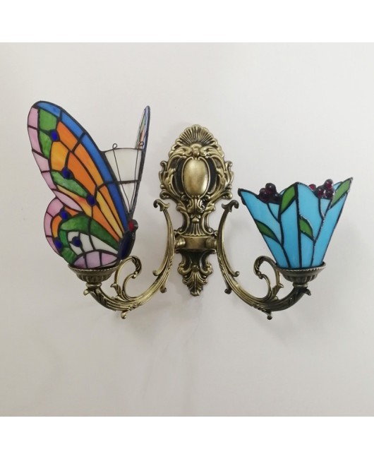 Baohua Tiffany Creative Mediterranean Glass Bedroom Bedhead Wall Light Warm Color Coffee Shop LED Art Mirror Front Light