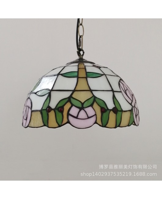 Supply countryside style rose single head restaurant, hotel pendant light, one piece dropshipping Tiffany colored glass pendant