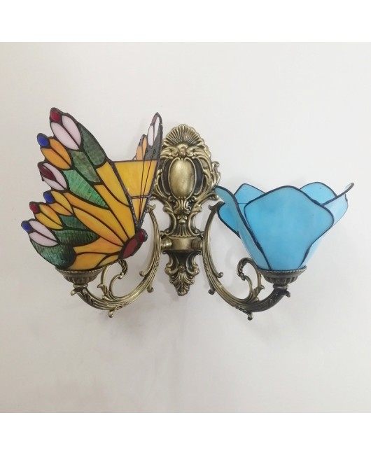 Baohua Tiffany Creative Mediterranean Glass Bedroom Bedhead Wall Light Warm Color Coffee Shop LED Art Mirror Front Light