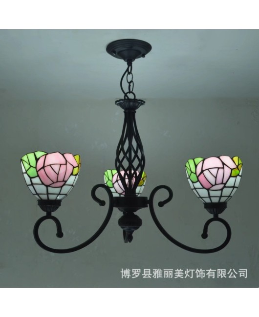 Baohua Tiffany Rural Resumption of Work European style Atmospheric Living Room Pendant Light Bedroom Dining Room Study Pendant Light Iron Home Decoration Light