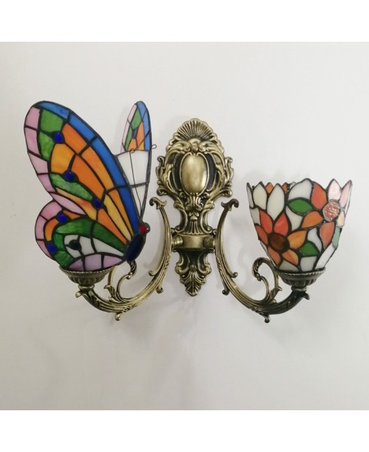 Baohua Tiffany Creative Mediterranean Glass Bedroom Bedhead Wall Light Warm Color Coffee Shop LED Art Mirror Front Light