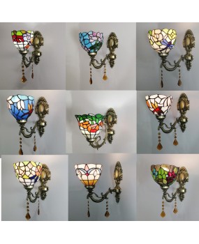 European Mediterranean Corridor Balcony Bedhead Glass Wall Light Tiffany Colored Glass Countryside Mirror Front Lighting