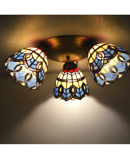 Baohua Tiffany Creative Ceiling Light Mediterranean Classic Restaurant Light Short House Bedroom Living Room Art Light New Style