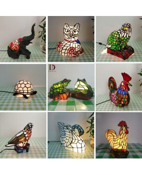 Supply Tiffany colored glass frog night light, one piece dropshipping countryside style children's room decoration desk lamp