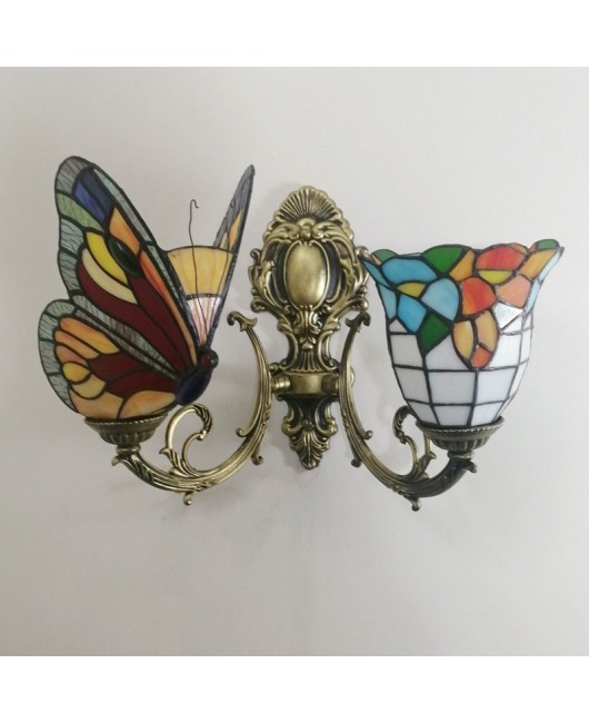 Baohua Tiffany Colored Glass Mediterranean Balcony Corridor Hotel Guest Dining Room Bedroom Bar Smart Wall Light