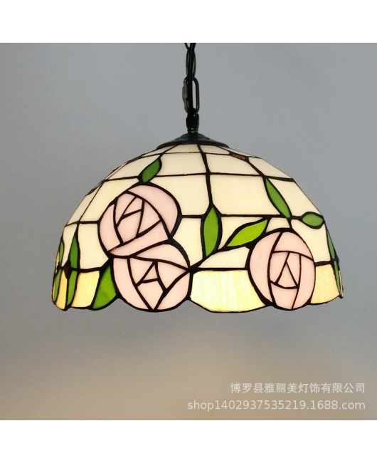 Supply countryside style rose single head restaurant, hotel pendant light, one piece dropshipping Tiffany colored glass pendant