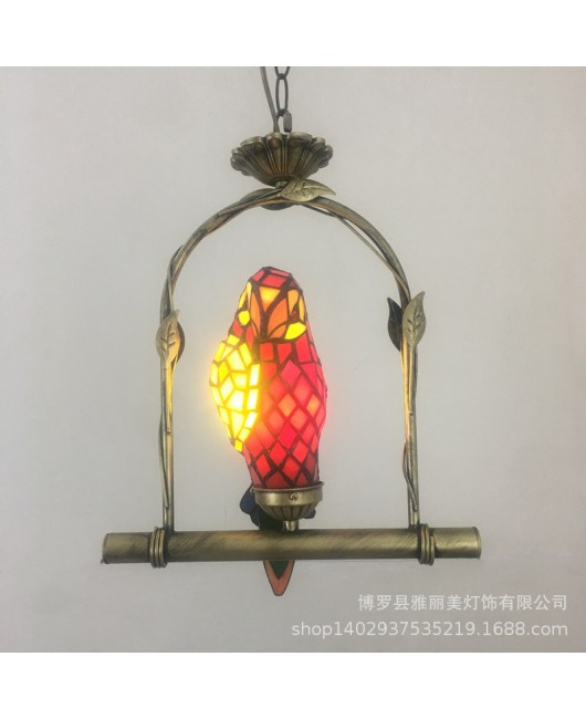 Colorful glass chandelier, restaurant light, creative and personalized bar counter, bird light, coffee shop, bedroom, Tiffany lighting, parrot