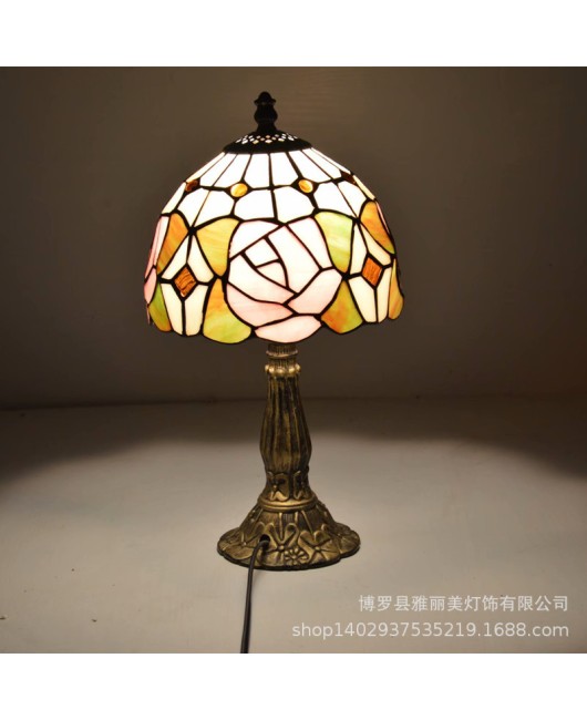 Baohua Tiffany Colored Glass Lighting Mediterranean Lighting Bedroom Bar Restaurant Coffee Shop Desk Lamp Available in Multiple Varieties