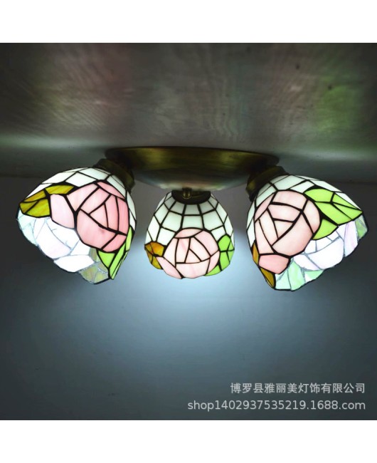 Baohua Tiffany Creative Ceiling Light Mediterranean Classic Restaurant Light Short House Bedroom Living Room Art Light New Style