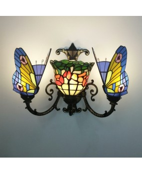 Tiffany Butterfly Wall Light Colored Glass Creative Light Fixtures Bedroom Bedhead Nightlight European Countryside Bar Lighting