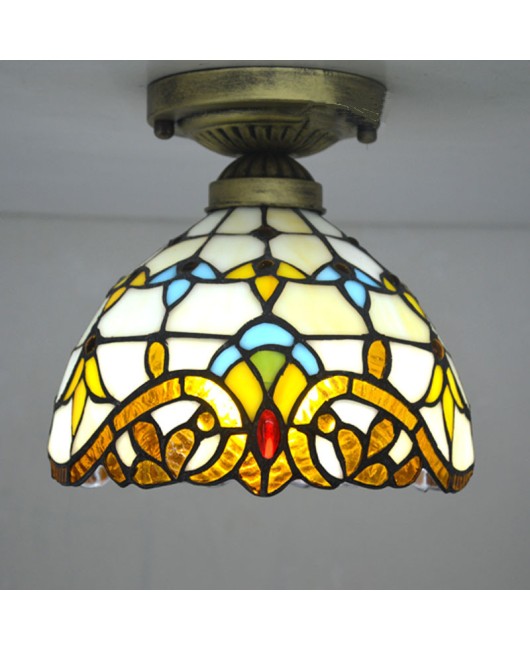 Baohua Tiffany colored lighting glass E27 European Mediterranean Baroque entrance light balcony aisle ceiling