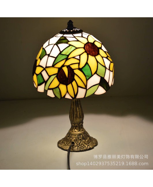 Baohua Tiffany Colored Glass Lighting Mediterranean Lighting Bedroom Bar Restaurant Coffee Shop Desk Lamp Available in Multiple Varieties