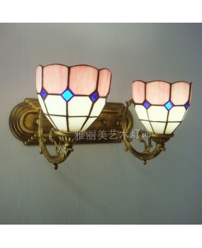 Home wall lamp, European style lamp, simple double headed wall lamp, Tiffany dual mirror headlight, colorful glass creative wall lamp